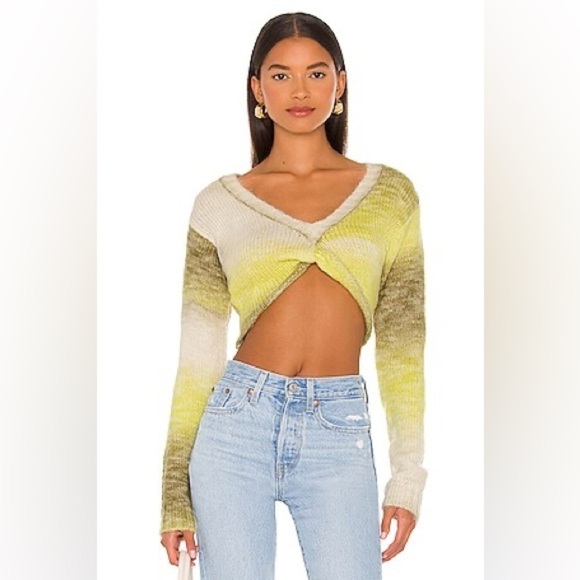 For Love And Lemons Sweaters - For Love & Lemons Women's Green and Yellow Jumper NWT